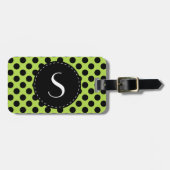 Lime Green Polka Dot Monogram Personalisiert Gepäckanhänger (Vorderseite horizontal)