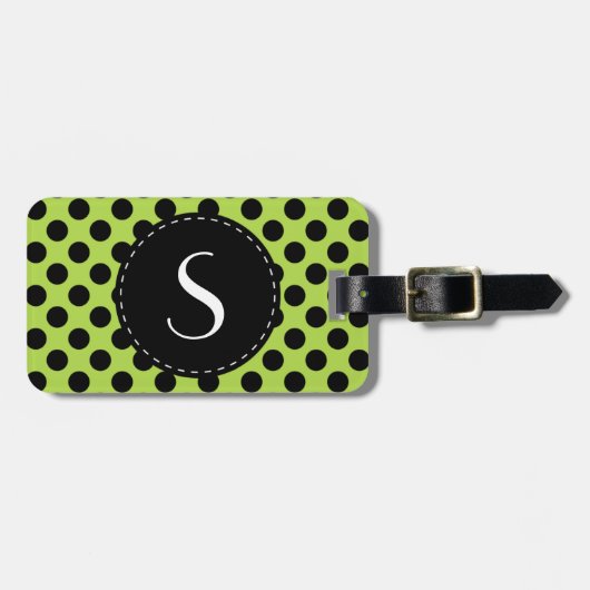 Lime Green Polka Dot Monogram Personalisiert Gepäckanhänger (Vorderseite horizontal)