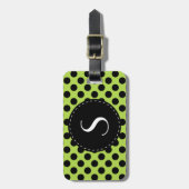 Lime Green Polka Dot Monogram Personalisiert Gepäckanhänger (Vorderseite vertikal)