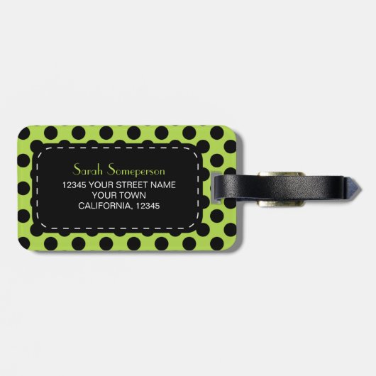 Lime Green Polka Dot Monogram Personalisiert Gepäckanhänger (Rückseite horizontal)