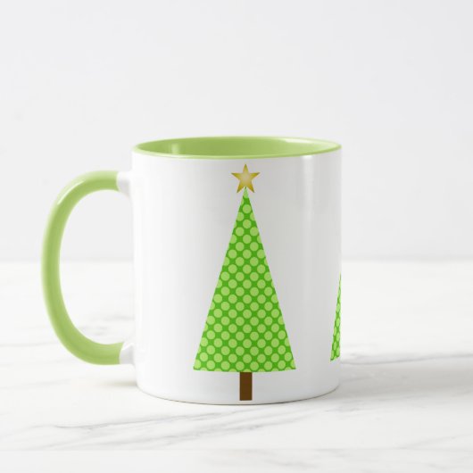 Lime Green Polka Dot Retro Moderner Weihnachtsbaum Tasse (Links)