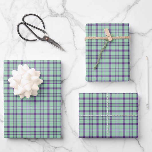 Lime Green Purple Plaid Classic Pattern Geschenkpapier Set (Vorderseite)