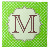 Lime Green Quarterfoil Latti Monogram Display Tile Fliese (Vorderseite)