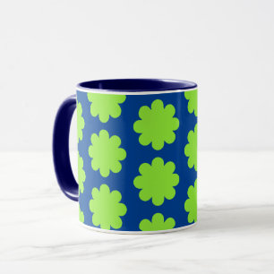 Lime Green Retro Blume Art on Blue Tasse Cup