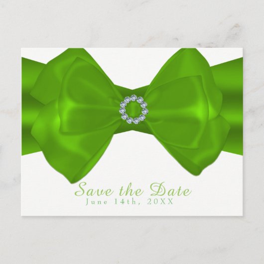 Lime Green Ribbon & Diamonds Elegant Save the Date Ankündigungspostkarte (Vorderseite)