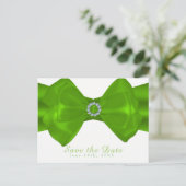 Lime Green Ribbon & Diamonds Elegant Save the Date Ankündigungspostkarte (Stehend Vorderseite)