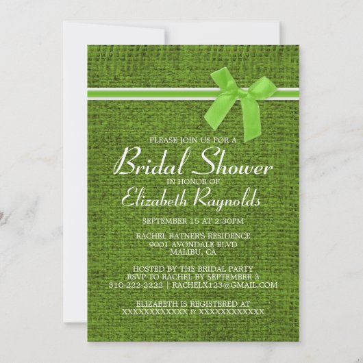 Lime Green Rustic Burlap Bridal Shower Invitations Einladung (Vorderseite)