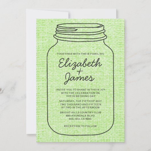 Lime Green Rustic Mason Jar Hochzeit Einladungen (Vorderseite)