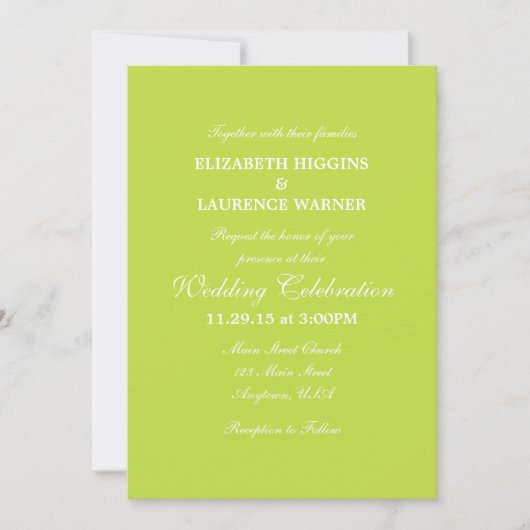 Lime Green Schlicht Simple Wedding Einladung (Vorderseite)