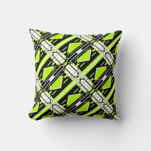 Lime Green Schwarz-weiß Diagonal Geometric Design Kissen
