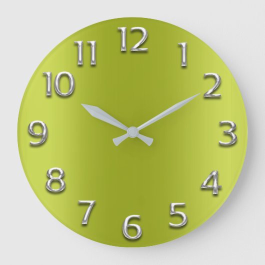 Lime Green Silver Gray Gray Arabic Numbers Große Wanduhr (Vorderseite)