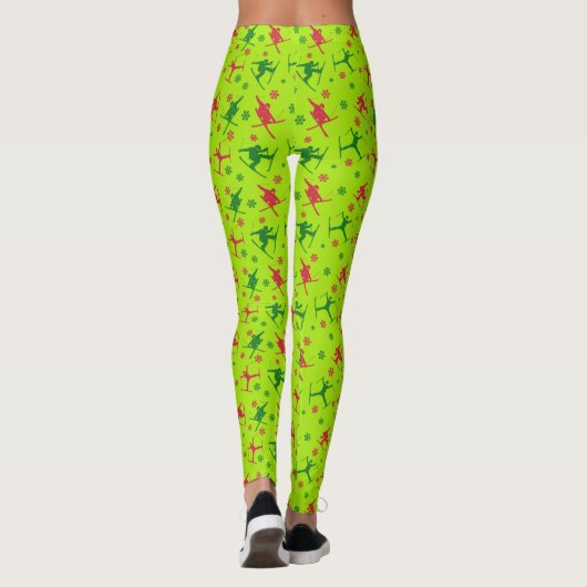 Lime Green Ski Tricks Muster Weihnachten Leggings (Rückseite)