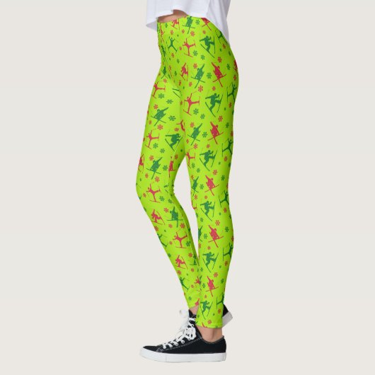 Lime Green Ski Tricks Muster Weihnachten Leggings (Links)