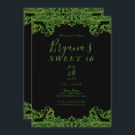 Lime Green Sparkle Glitzer Black Sweet 16 Party Einladung<br><div class="desc">Anpassen für jedes Ereignis</div>