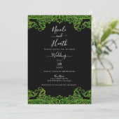Lime Green Sparkle Glitzer Lace Black Wedding Einladung (Stehend Vorderseite)