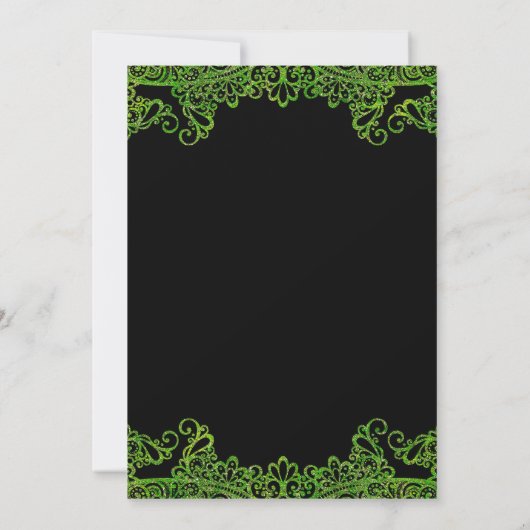 Lime Green Sparkle Glitzer Lace Black Wedding Einladung (Rückseite)
