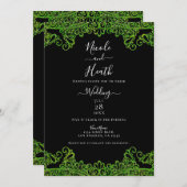 Lime Green Sparkle Glitzer Lace Black Wedding Einladung (Vorne/Hinten)