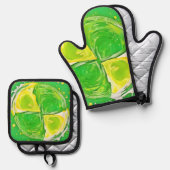 Lime Green Spiral Ofenhandschuh & Topflappen-Set (Vorderseite/Rückseite)