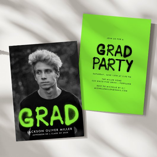 Lime Green Spray Paint Foto Graduation Party Einladung