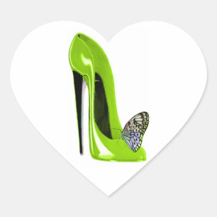 Lime Green Stiletto Shoe and Butterfly Herz-Aufkleber