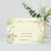 Lime Green Tan Grunge Wirbel Blätter Antwortkarten RSVP Karte (Stehend Vorderseite)