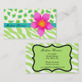 Lime Green & Türkis Aquamarin Zebra & Cheetah Visitenkarte (Vorne/Hinten)