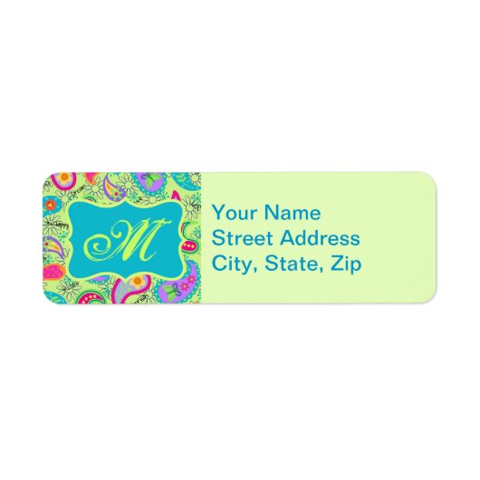 Lime Green Turquoise Modern Paisley Monogram (Vorne)