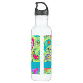 Lime Green Turquoise Modern Paisley Monogram Edelstahlflasche (Rückseite)