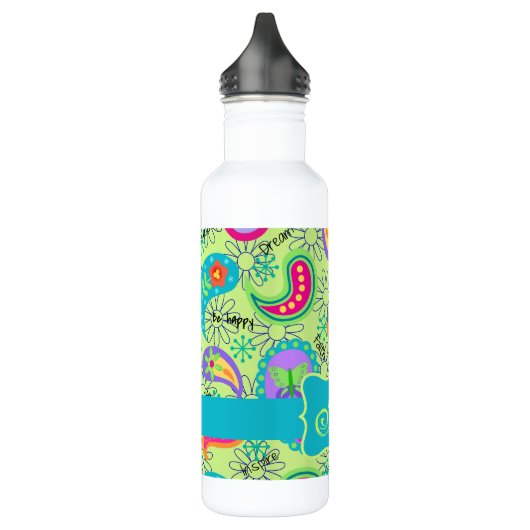 Lime Green Turquoise Modern Paisley Monogram Edelstahlflasche (Links)