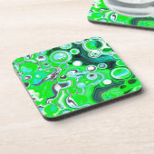 Lime Green und Aqua Blue Bubble Abstrakte Kunst Getränkeuntersetzer (Linke Seite)