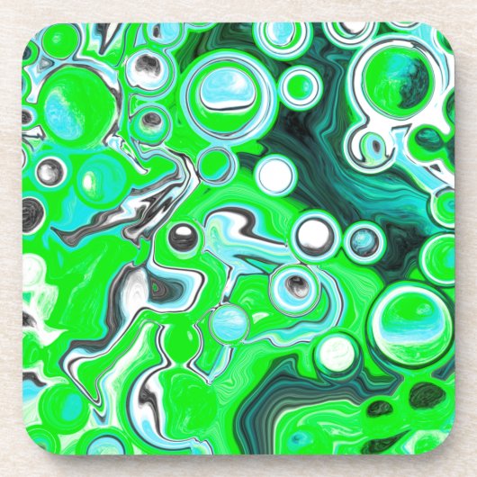 Lime Green und Aqua Blue Bubble Abstrakte Kunst Getränkeuntersetzer (Vorderseite)