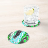 Lime Green und Aqua Blue Bubble Abstrakte Kunst Runder Pappuntersetzer (Vor Ort)