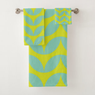 Lime Green und Aqua Blue Retro Leaf Muster Badhandtuch Set