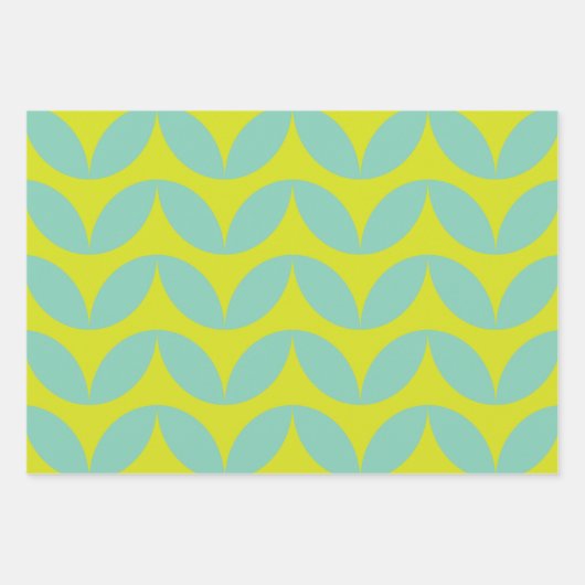 Lime Green und Aqua Blue Retro Leaf Muster Geschenkpapier Set (Vorderseite 2)