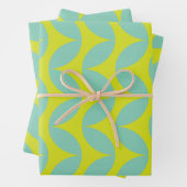 Lime Green und Aqua Blue Retro Leaf Muster Geschenkpapier Set (Beispiel)