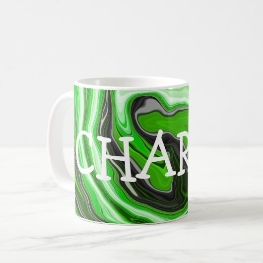 Lime Green und Black Marmor wie Wirbel Fluid Art Kaffeetasse (Vorderseite Links)