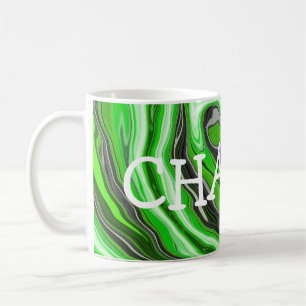 Lime Green und Black Marmor wie Wirbel Fluid Art Kaffeetasse