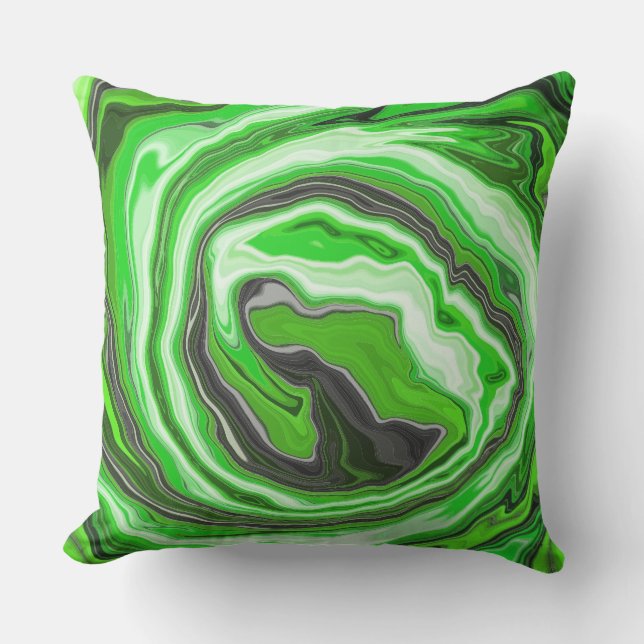 Lime Green und Black Marmor wie Wirbel Fluid Art Kissen (Vorderseite)