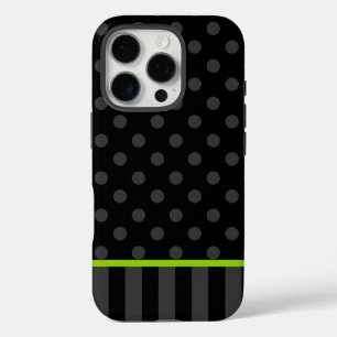 Lime Green und Black Polka Dot Stripes iPhone 16 Pro Hülle