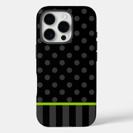 Lime Green und Black Polka Dot Stripes Case-Mate iPhone Hülle (Rückseite)