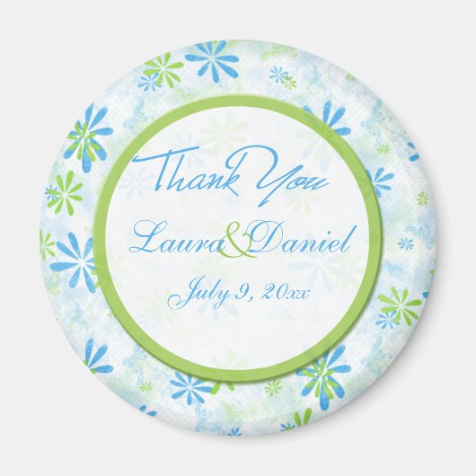 Lime Green und Blue Floral Gastgeschenk Hochzeit M Magnet (Vorne)