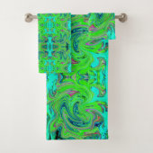 Lime Green und Blue Groovy Abstrakt Retro Art Badhandtuch Set (Insitu)