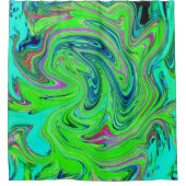 Lime Green und Blue Groovy Abstrakt Retro Art Duschvorhang (Vorderseite)