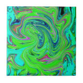 Lime Green und Blue Groovy Abstrakt Retro Art Fliese (Vorderseite)