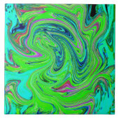 Lime Green und Blue Groovy Abstrakt Retro Art Fliese (Vorderseite)