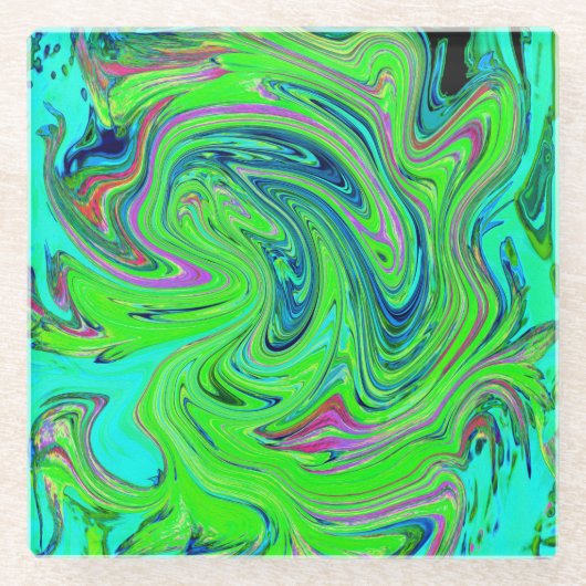 Lime Green und Blue Groovy Abstrakt Retro Art Glasuntersetzer (Vorderseite)