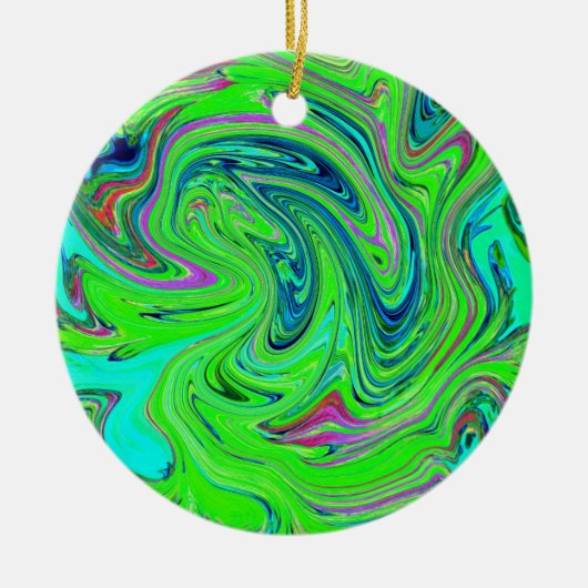 Lime Green und Blue Groovy Abstrakt Retro Art Keramik Ornament (Vorne)