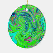 Lime Green und Blue Groovy Abstrakt Retro Art Keramik Ornament (Links)