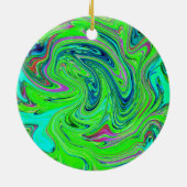 Lime Green und Blue Groovy Abstrakt Retro Art Keramik Ornament (Hinten)