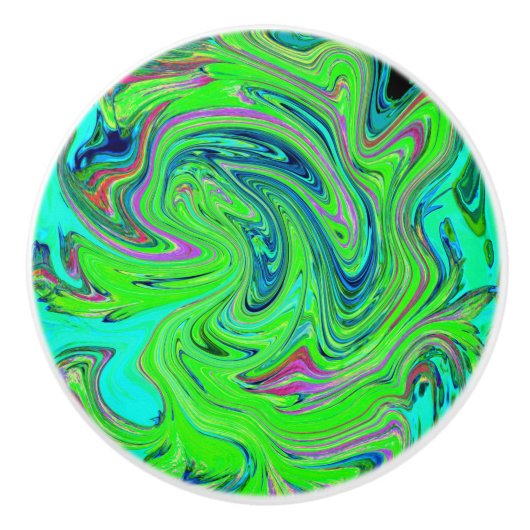 Lime Green und Blue Groovy Abstrakt Retro Art Keramikknauf (Vorderseite)